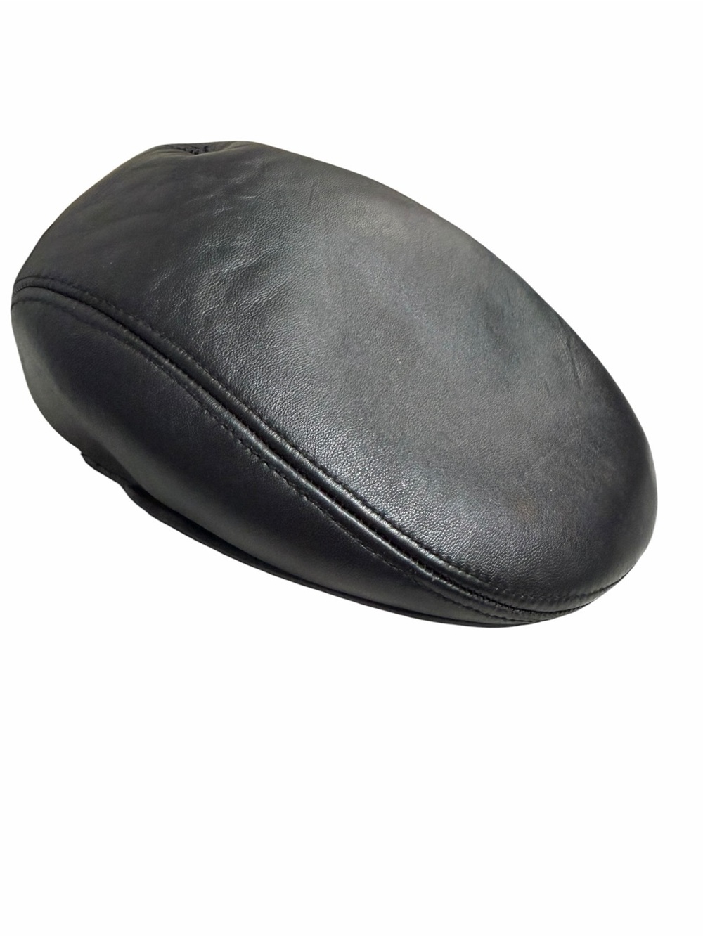 Men's Black Lambskin Leather Ivy Cap - Sleek Driving Flat Cap L/XL